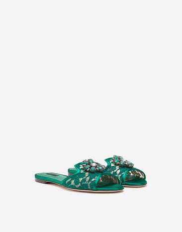 Dolce & Gabbana Lace rainbow slides with brooch detailing Green CQ0023AL198