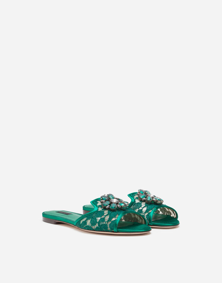 Dolce & Gabbana Lace rainbow slides with brooch detailing Green CQ0023AL198
