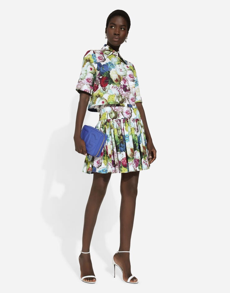 Dolce & Gabbana Short cotton skirt with nocturnal flower print Print F4CFATHS5Q2