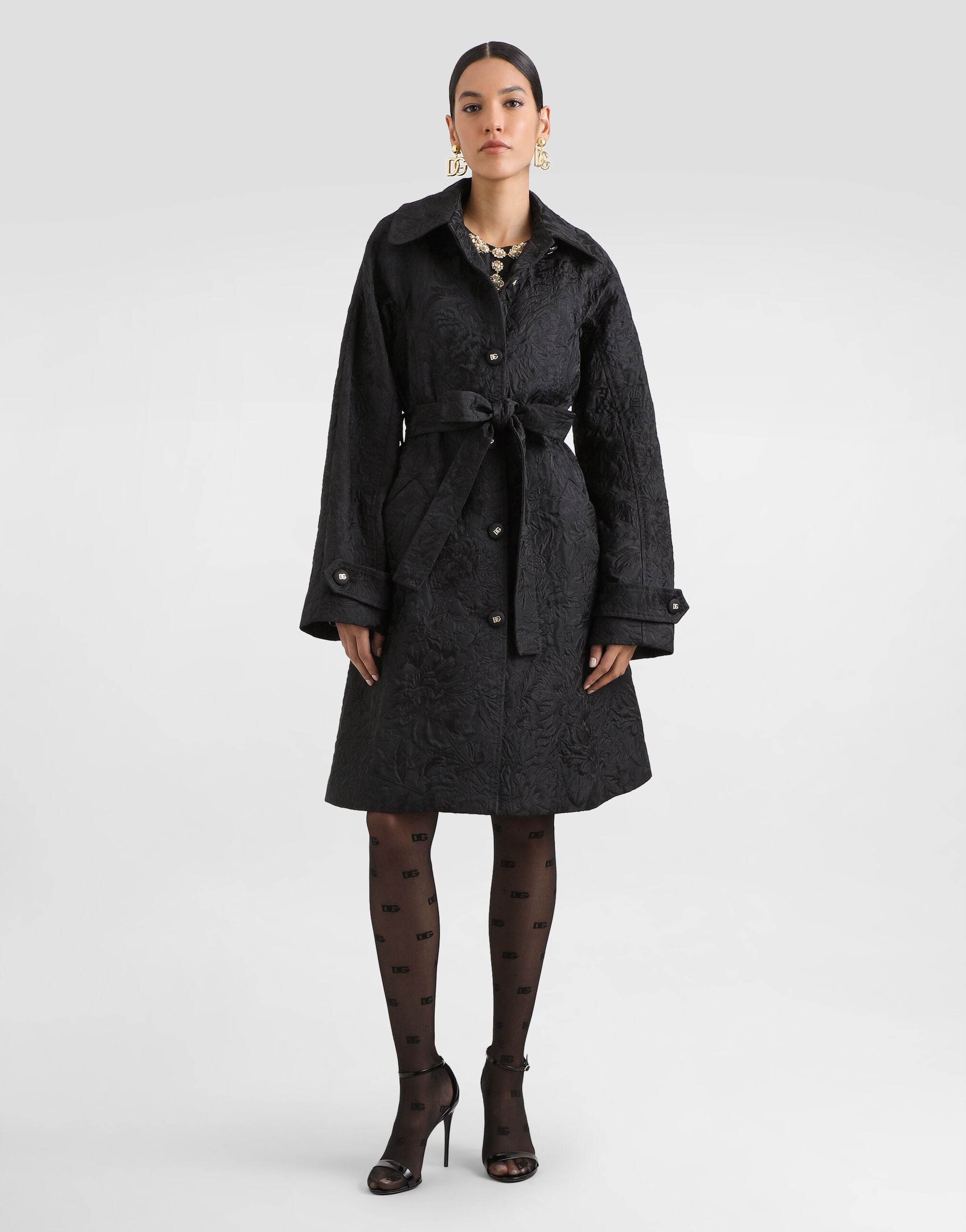 DOLCE&GABBANA D&G レディ　リボン　ミドル　コート　ブラック　M Brocade peony dres in Black for Women | Dolce&Gabbana® US