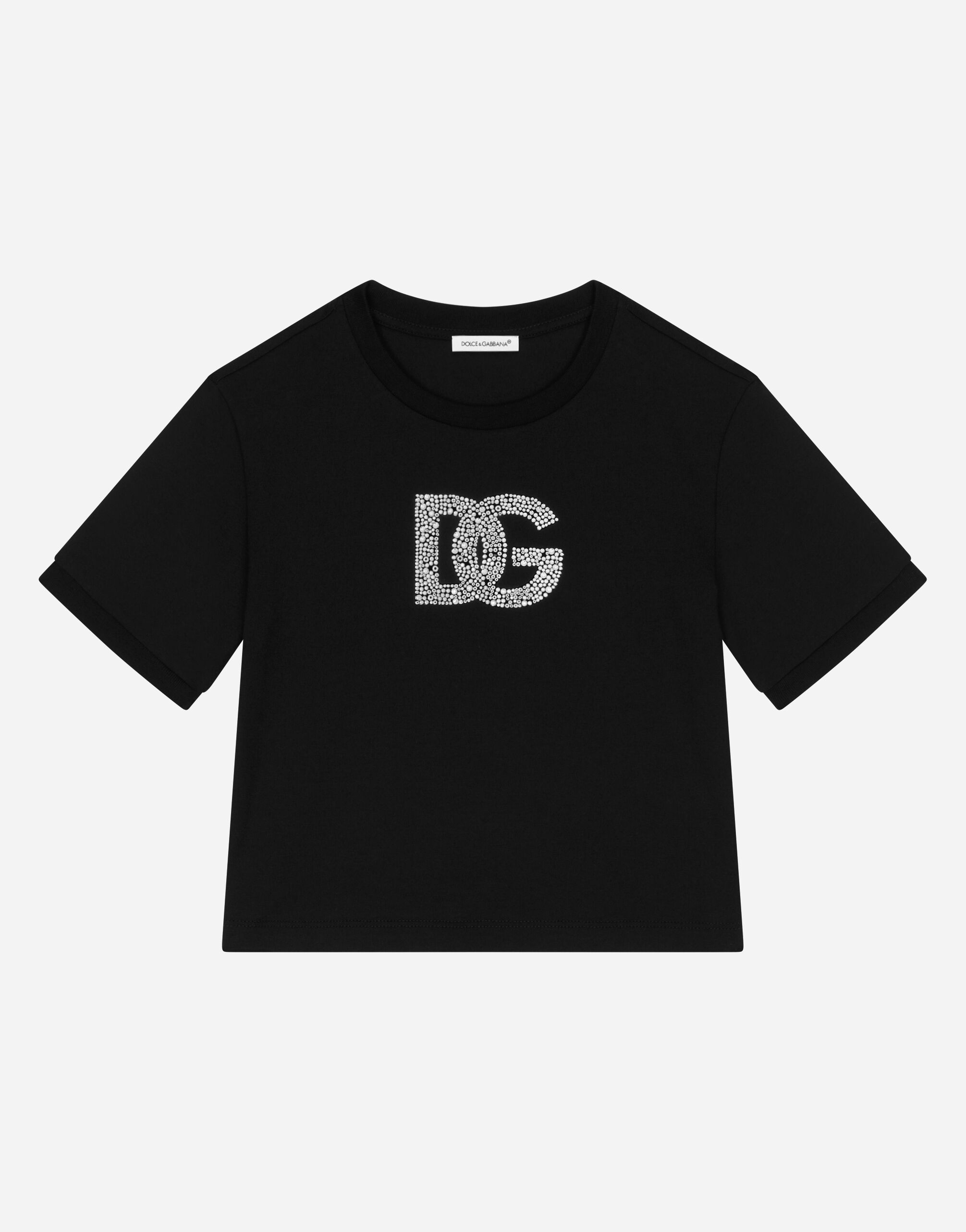 Dolce & Gabbana Jersey T-shirt with rhinestone logo Negro L5JW9NG7L1J