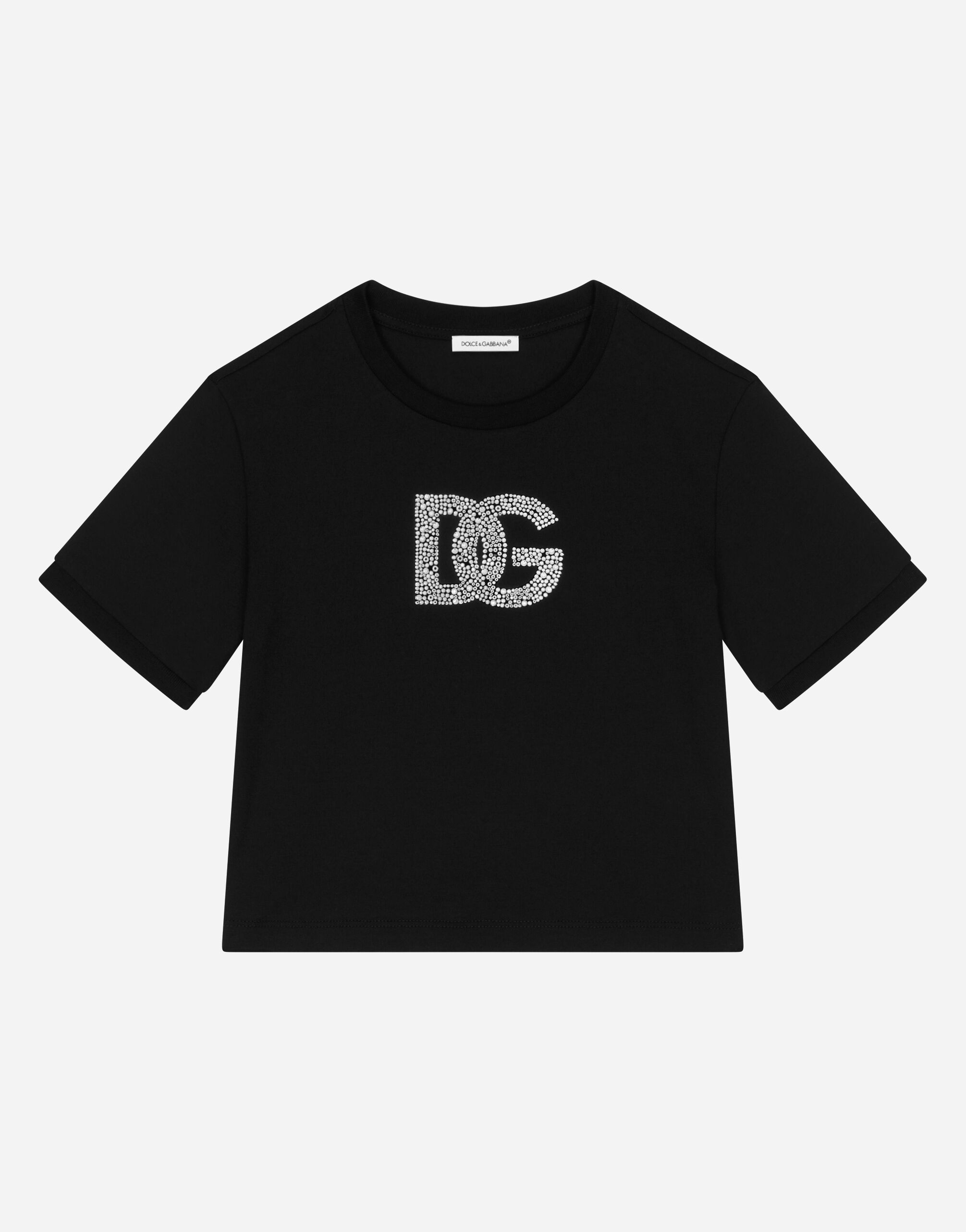 Jersey T-shirt with rhinestone logo in Black for Girls