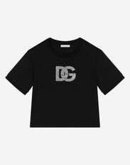 Dolce & Gabbana Jersey T-shirt with rhinestone logo Negro L5JW9NG7L1J