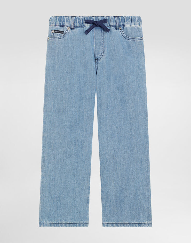 Dolce & Gabbana 5-pocket denim trousers with logo plaque Multicolor L42F84LDD30