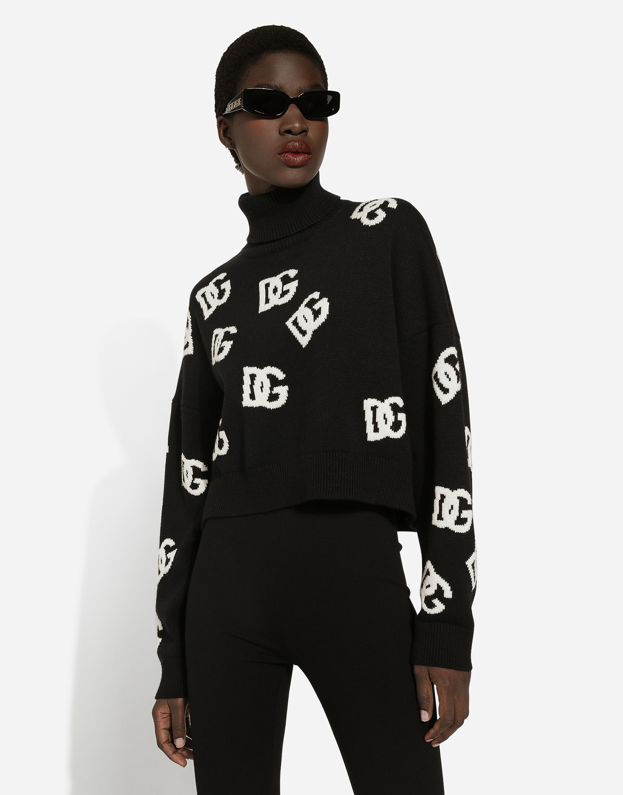 Cropped wool sweater with DG logo inlay in Print for Women