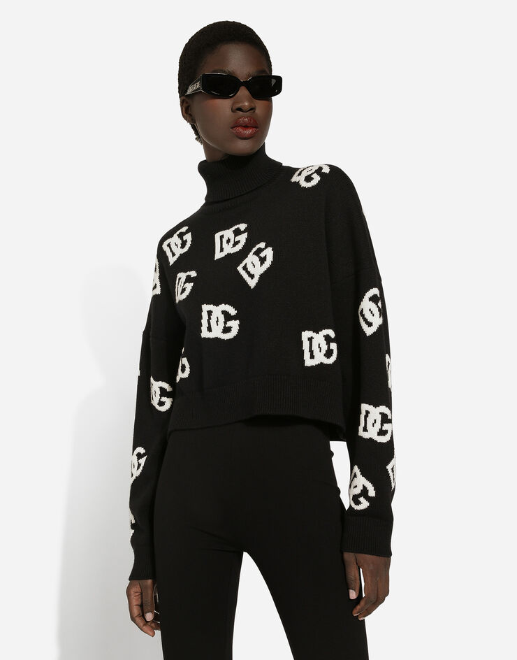 Cropped wool sweater with DG logo inlay in Print for | Dolce&Gabbana® US