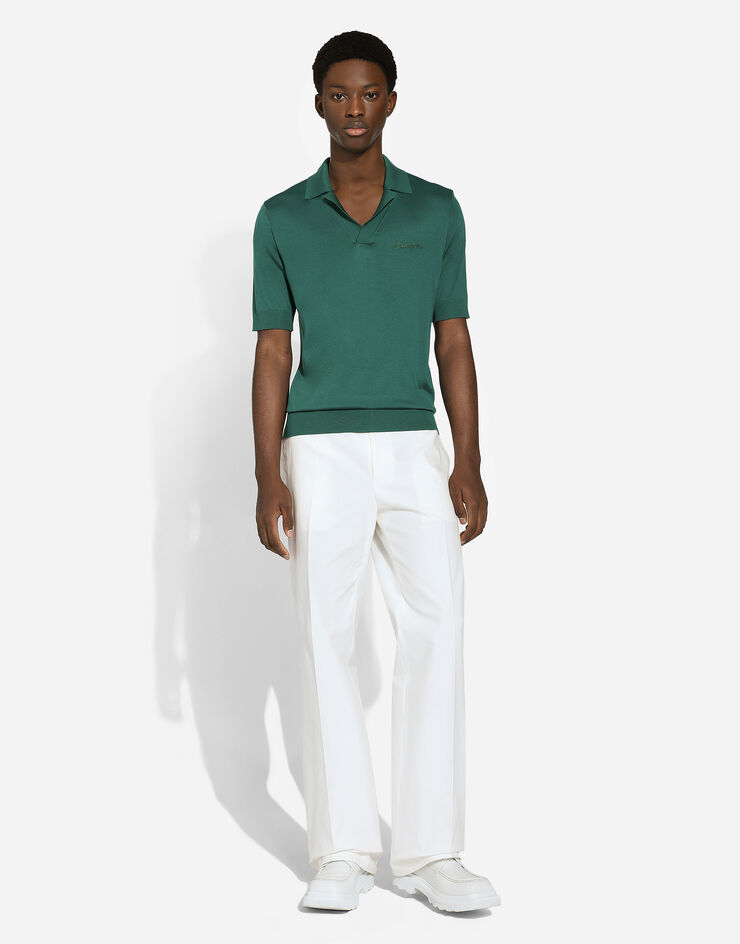 Dolce & Gabbana Polo de seda con bordado Dolce&Gabbana Verde GXZ09ZJBSJS