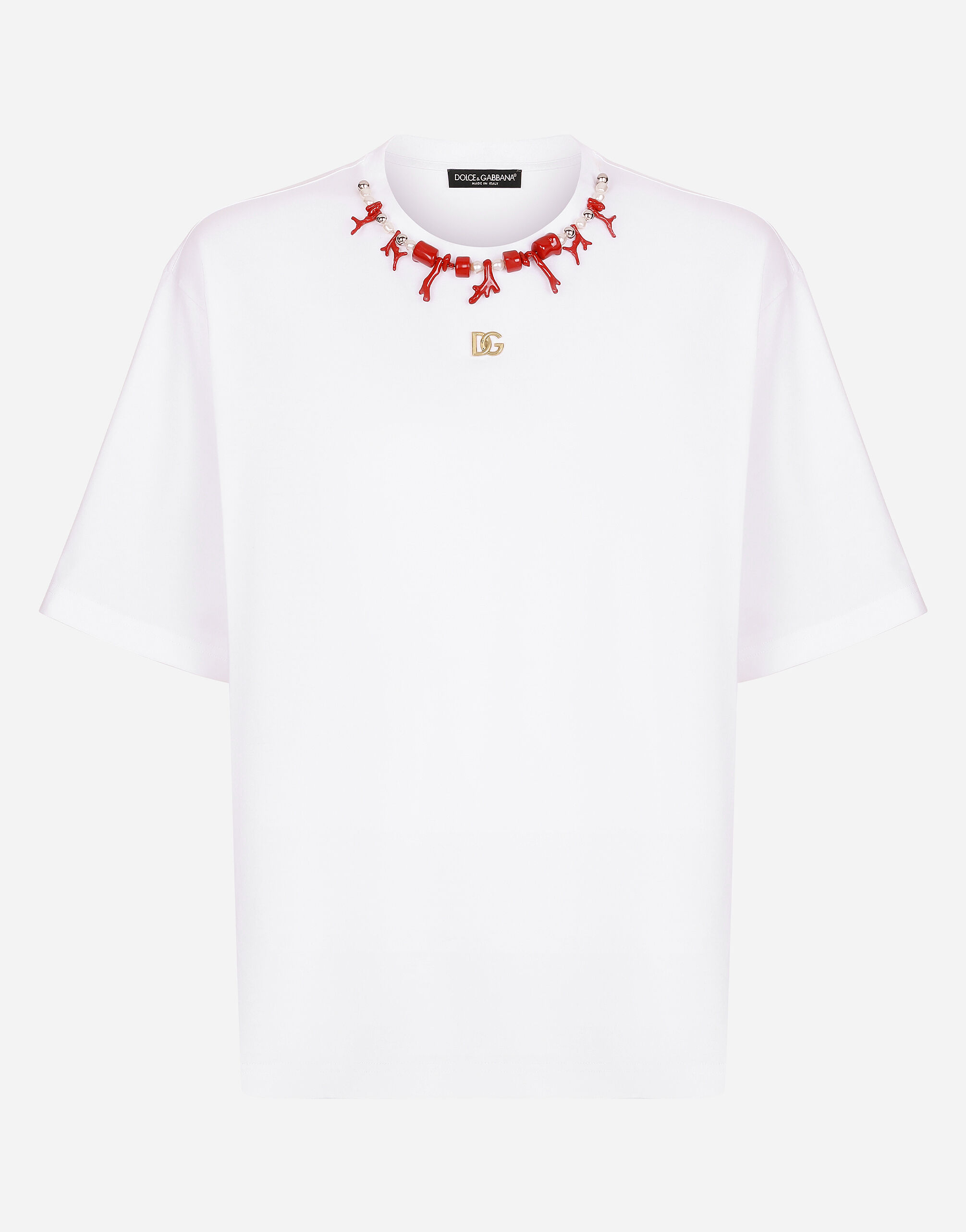 【Dolce Gabbana】T-SHIRT M/CORTA GIRO◆G8PD7ZG7B9X Cotton T-shirt with logo embroidery in Black for Men