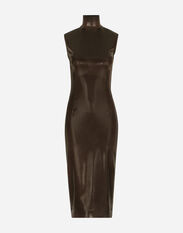 Dolce&Gabbana Sleeveless calf-length dress in shiny satin Brown F6R3OTFURMV