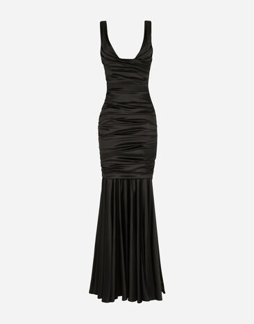 Dolce & Gabbana Long satin dress with draping Black F6ZN9TFURAG