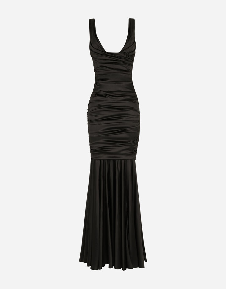 Dolce & Gabbana Long satin dress with draping Black F6ZN9TFURAG