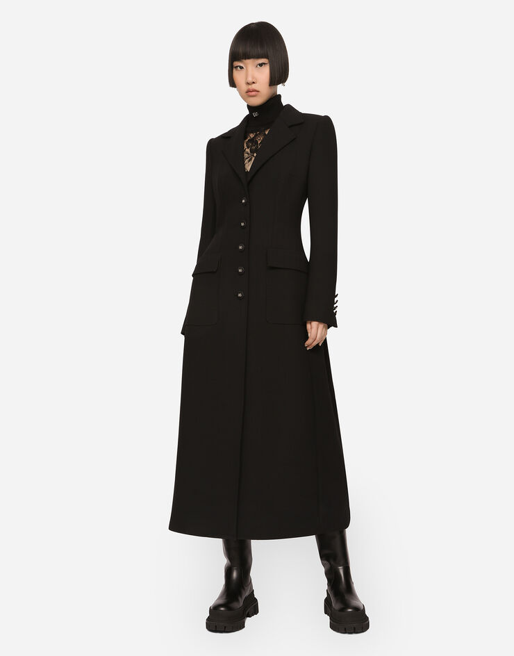 Dolce & Gabbana Abrigo de crepé doble con botonadura sencilla Negro F0C1WTFU3QE