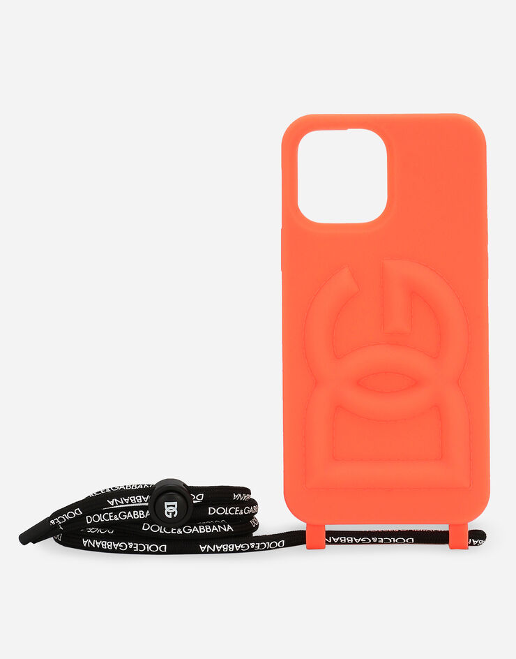 Dolce & Gabbana Cover iPhone 13 Pro Max aus Gummi mit Relieflogo Orange BP3232AG816