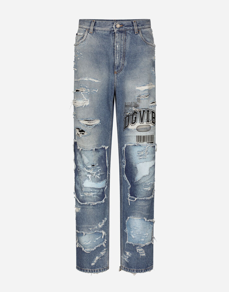Dolce & Gabbana Wide-leg denim jeans with ripped details and abrasions Multicolor FTC0GDG8HC7