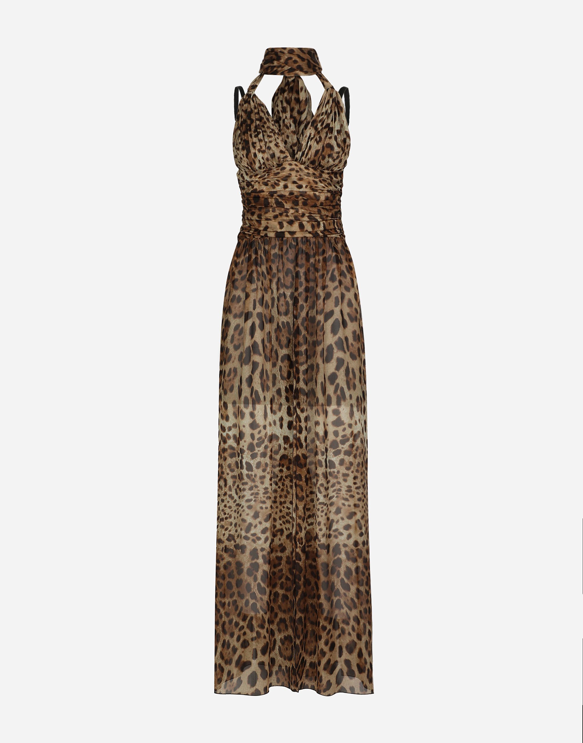 Dolce & Gabbana Long leopard-print chiffon dress Black F0D1CTFUBFX
