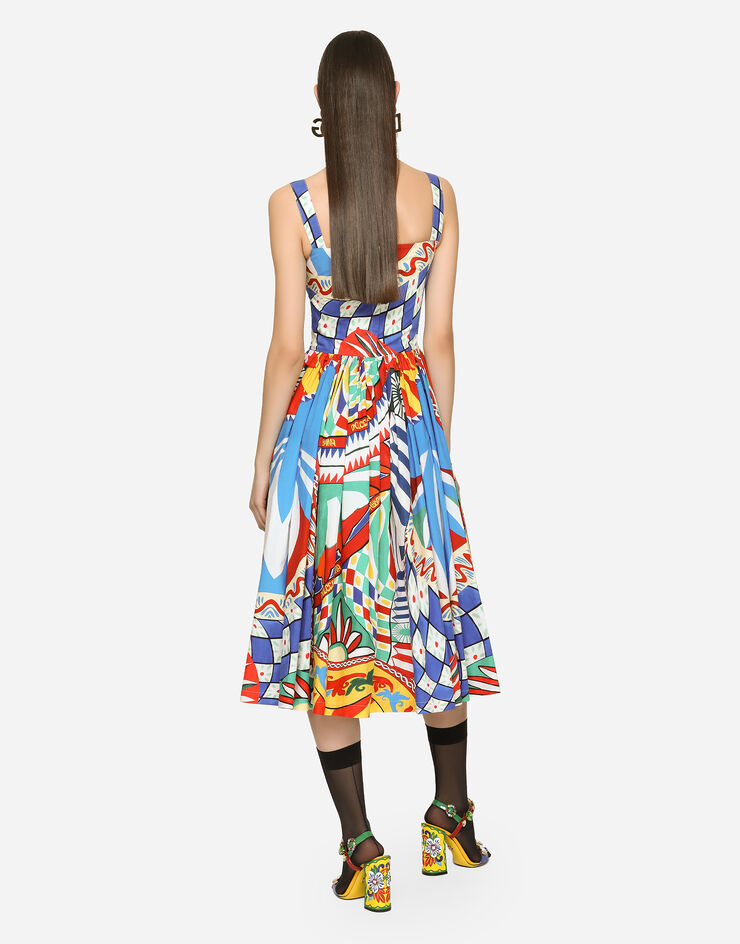 Dolce&Gabbana Vestido longuette de popelina con estampado Carretto Multicolor F6AEATFI5GY