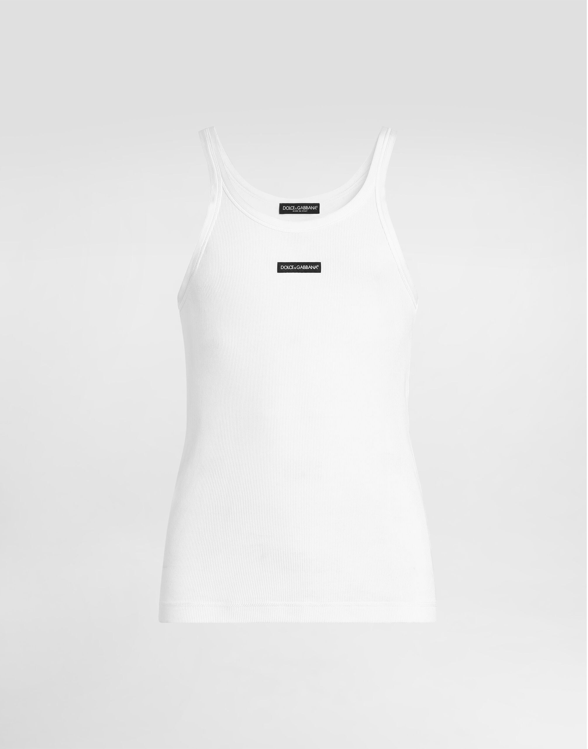 Cotton tank top with print in White for Men | Dolce&Gabbana® US