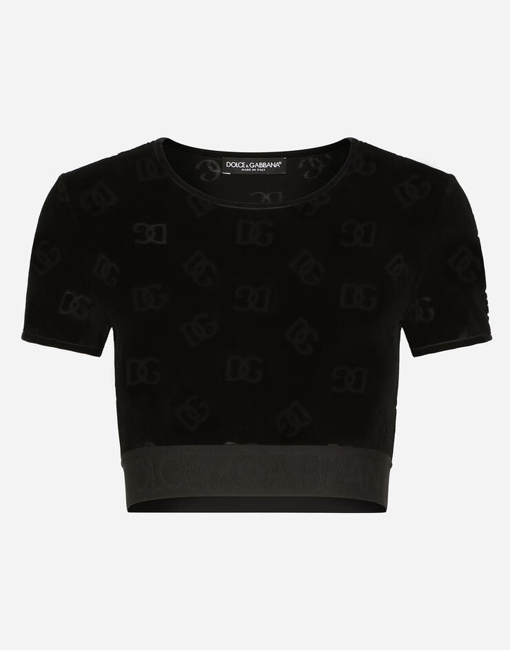 Dolce & Gabbana Flocked jersey T-shirt with all-over DG logo Black F8S63TFJ7DL