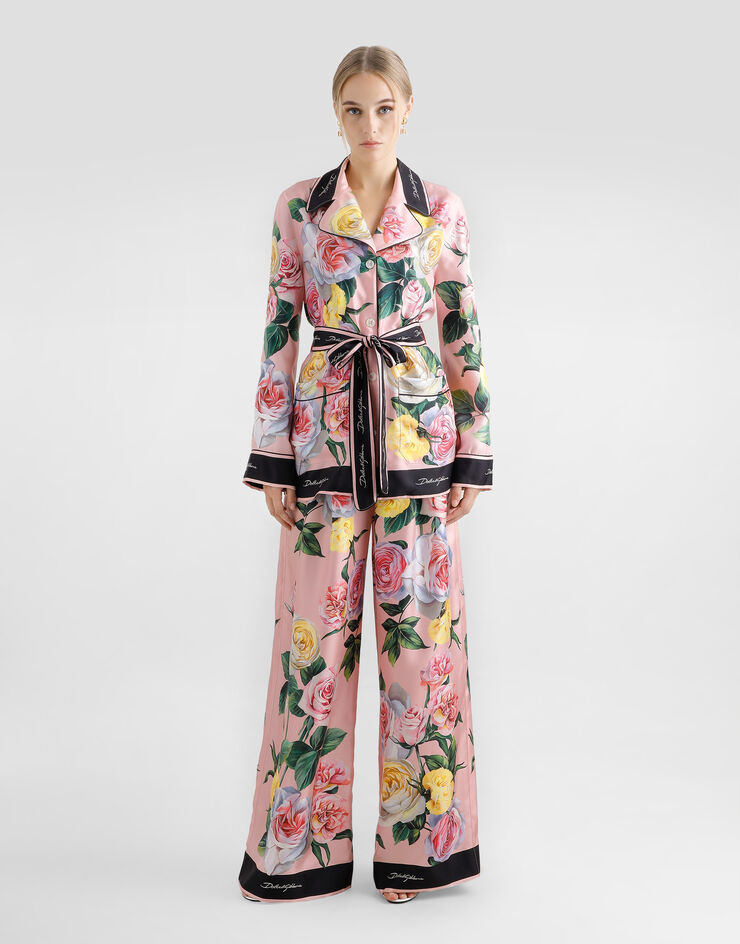 Dolce & Gabbana Silk pajama pants with rose and peony print Print FTCISTHI1W3