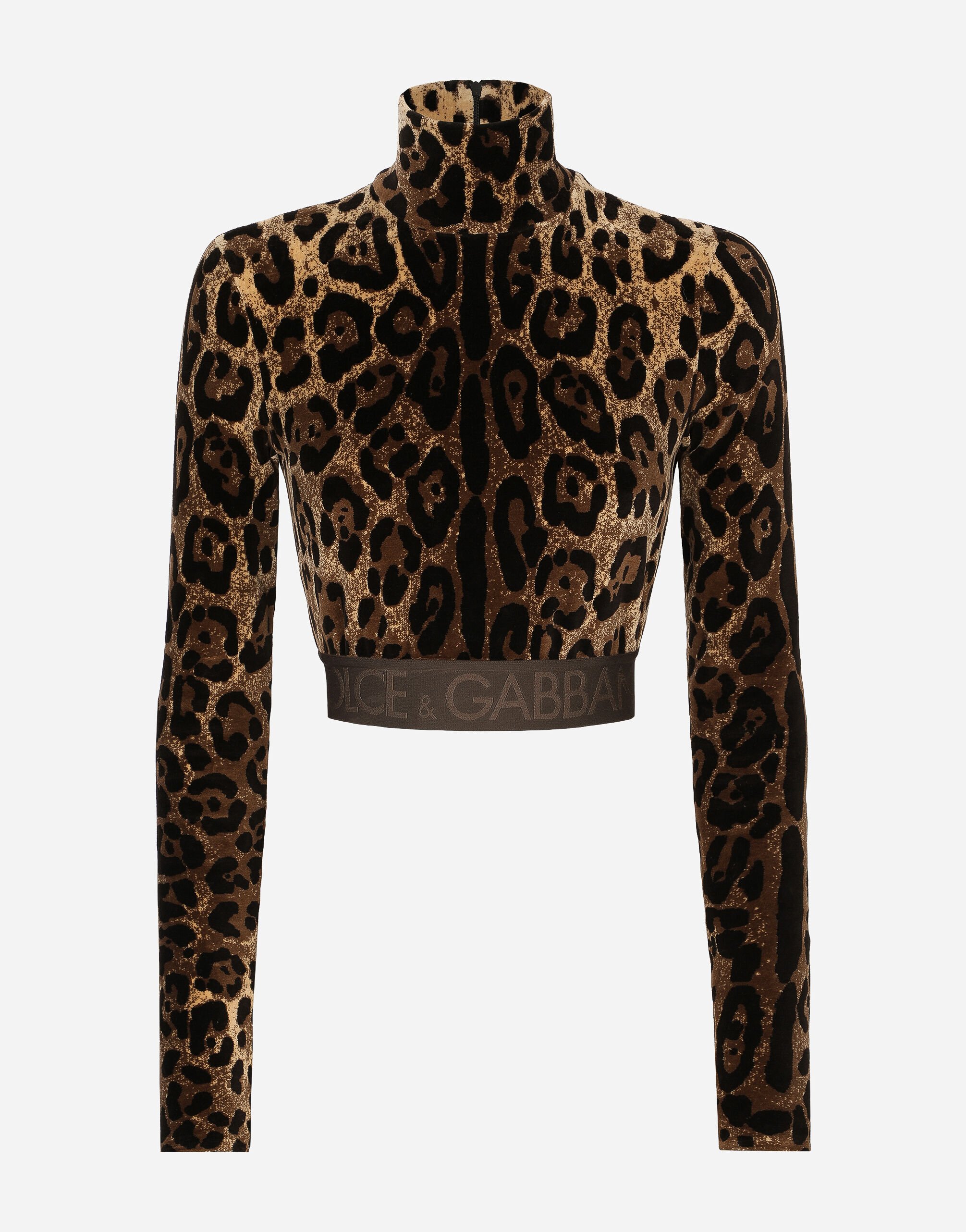 Dolce&Gabbana Top collo alto in ciniglia Jacquard leopardo Stampa Animalier F9R11THSMW8