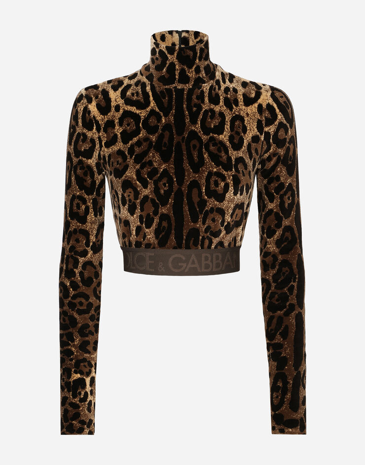 Dolce&Gabbana Top de cuello alto de chenilla en jacquard con motivo de leopardo Multicolor F8T02TFJ7D5