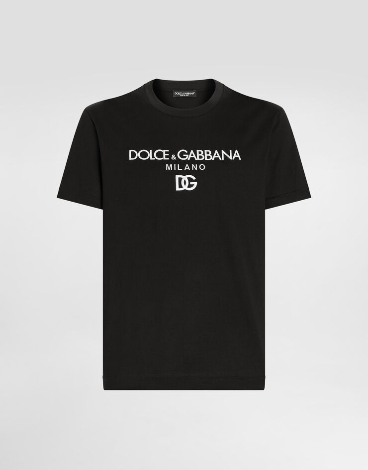 Dolce & Gabbana T-Shirt aus Baumwolle mit DG-Stickerei Schwarz G8PD7ZG7B9X