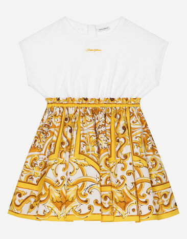 Dolce & Gabbana فستان بوبلين وجيرسي بطبعة ماجوليكا صفراء مطبعة LB4H48G7E1J