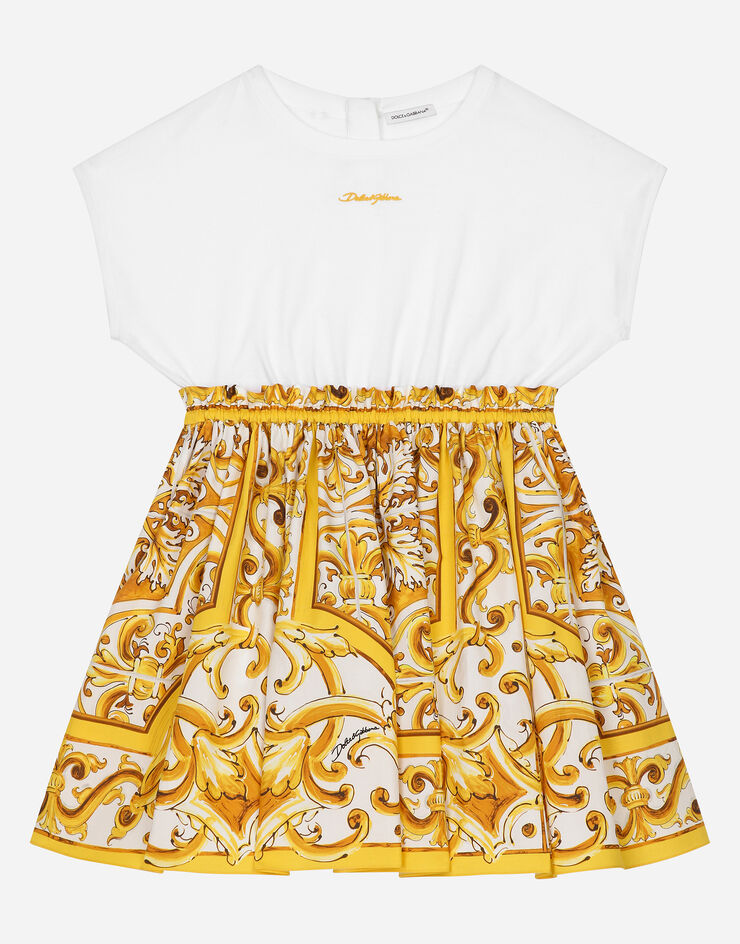 Dolce & Gabbana Vestido de punto y popelina con estampado Maiolica amarillo Imprima L5JD9AG7NRJ
