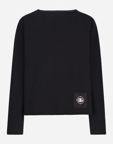 Dolce & Gabbana Boat-neck sweatshirt with Marina print Beige G9AKPZG7NQI