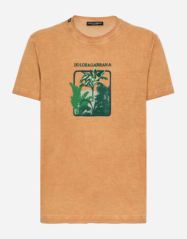 Dolce & Gabbana Short-sleeved cotton T-shirt with banana tree print Print G8RV9TII7CZ