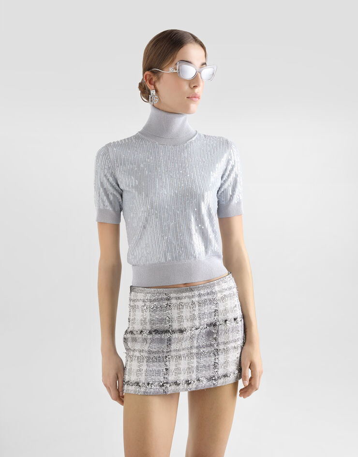 Dolce & Gabbana Paillettenbesetzter Rollkragenpullover Grau FXW40ZJAIQ9