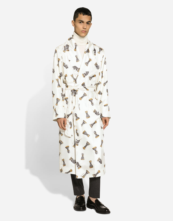 Dolce & Gabbana Morgenrock aus Seidentwill Schachbrett-Print Drucken G0936TIS1VA