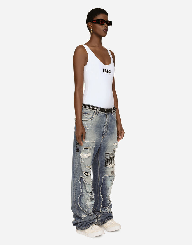 Dolce & Gabbana Jeans mit weitem Bein aus Denim mit Rissen und Abriebstellen Mehrfarbig FTC0GDG8HC7