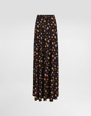 Dolce & Gabbana Small rose bouquets-print flared charmeuse skirt Multicolor F4DBJTFSA8D