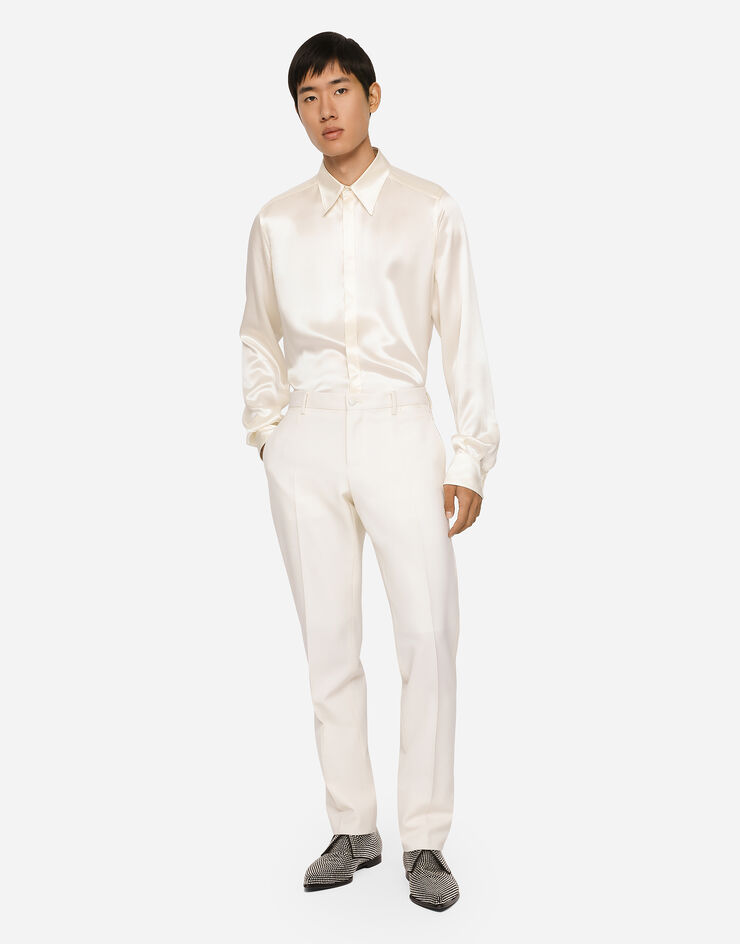 Dolce & Gabbana قميص ساتان حريري بقصة مارتيني أبيض G5JL8TFU1AU