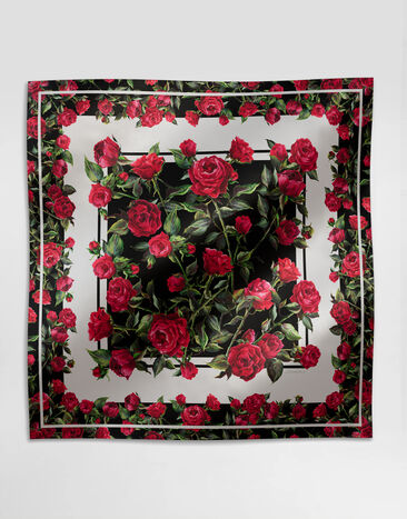 Dolce & Gabbana Rose-print silk twill foulard (90x90) White BB6002B2EM1