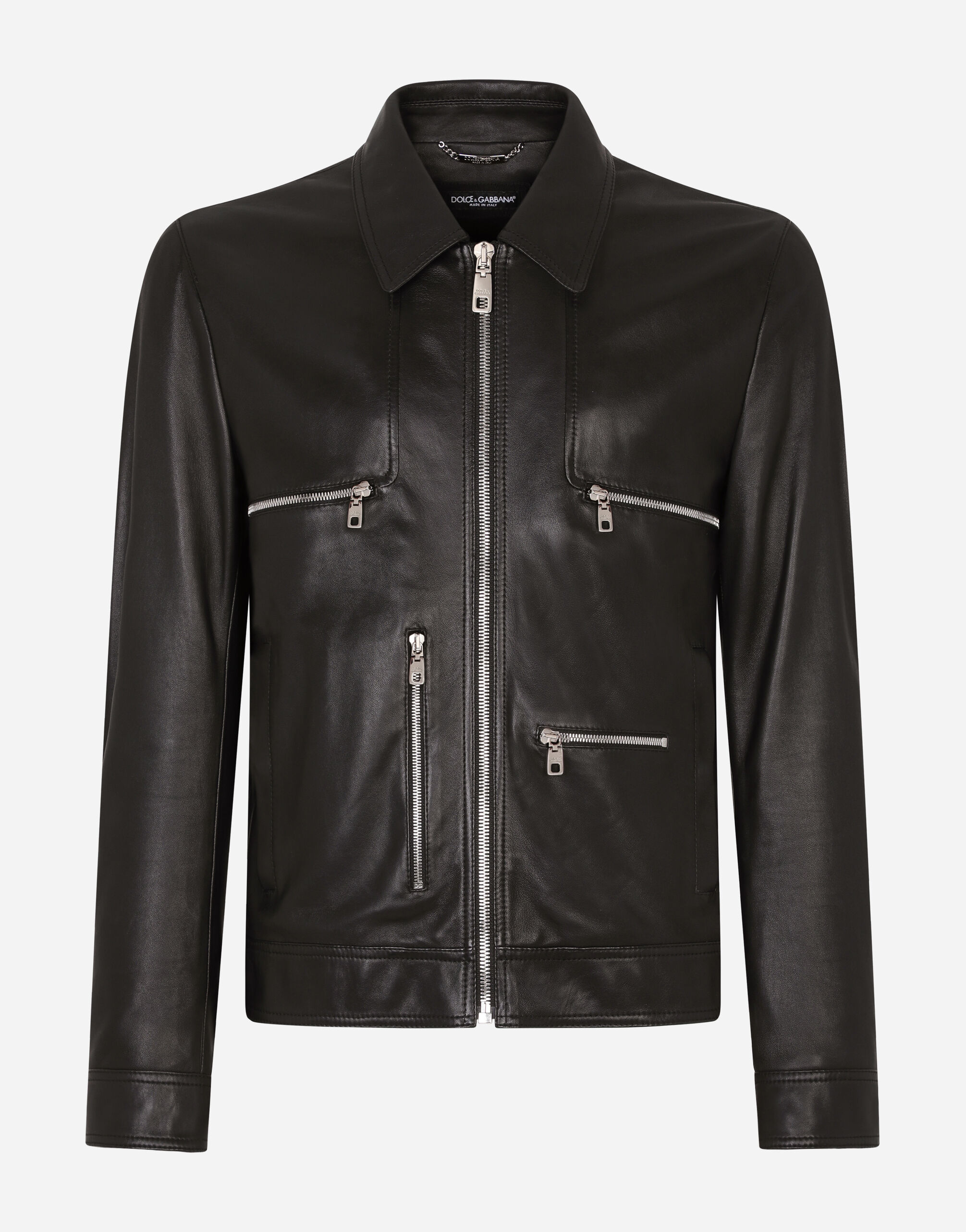 Blouson en cuir d agneau en NOIR pour pour homme Dolce Gabbana
