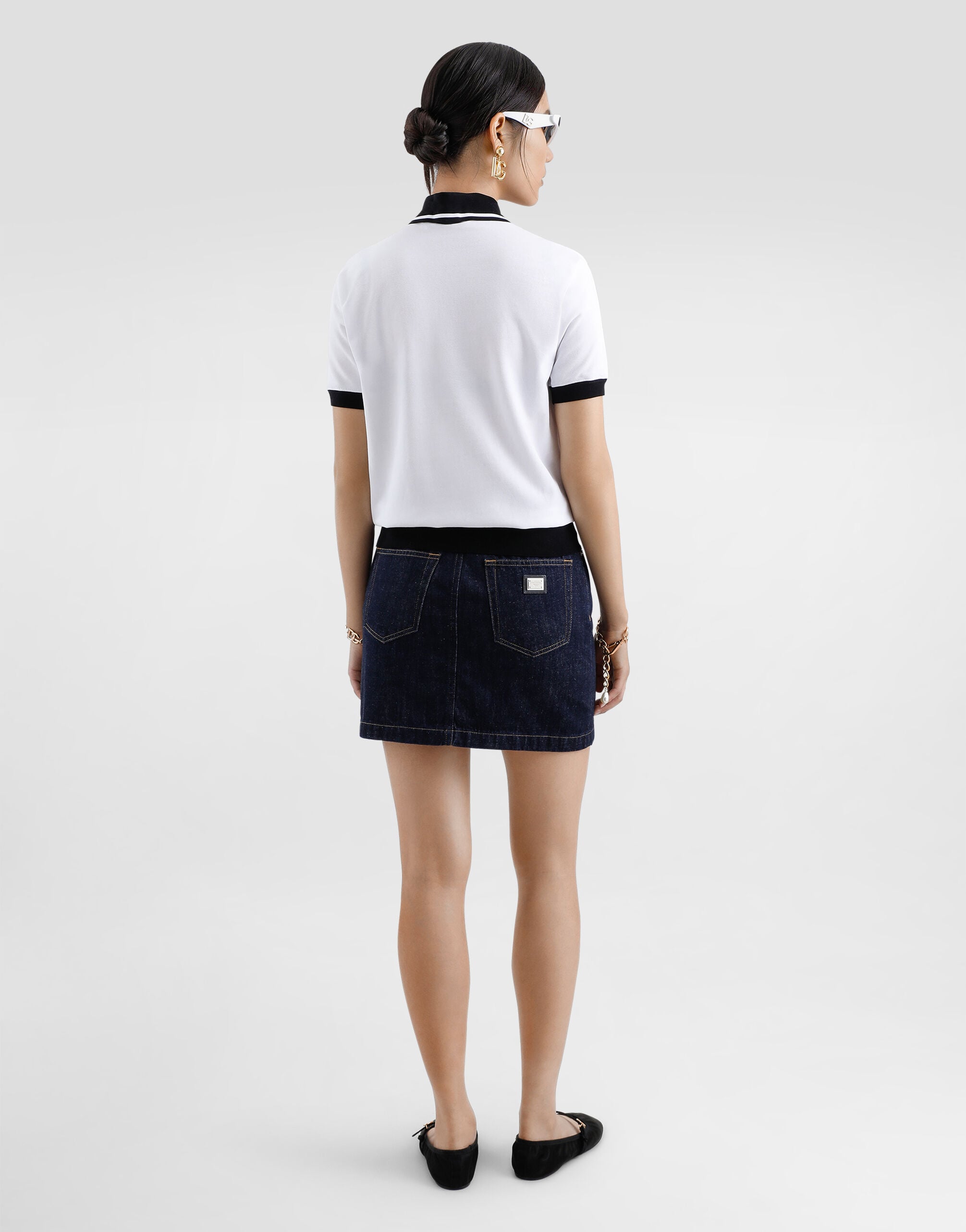 Short cotton piqué polo-shirt with DG logo embroidery in White for