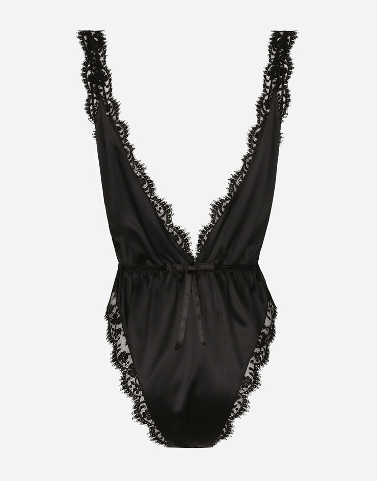 Dolce & Gabbana 蕾丝与真丝高叉连体衣 黑 O9C61TONQ41