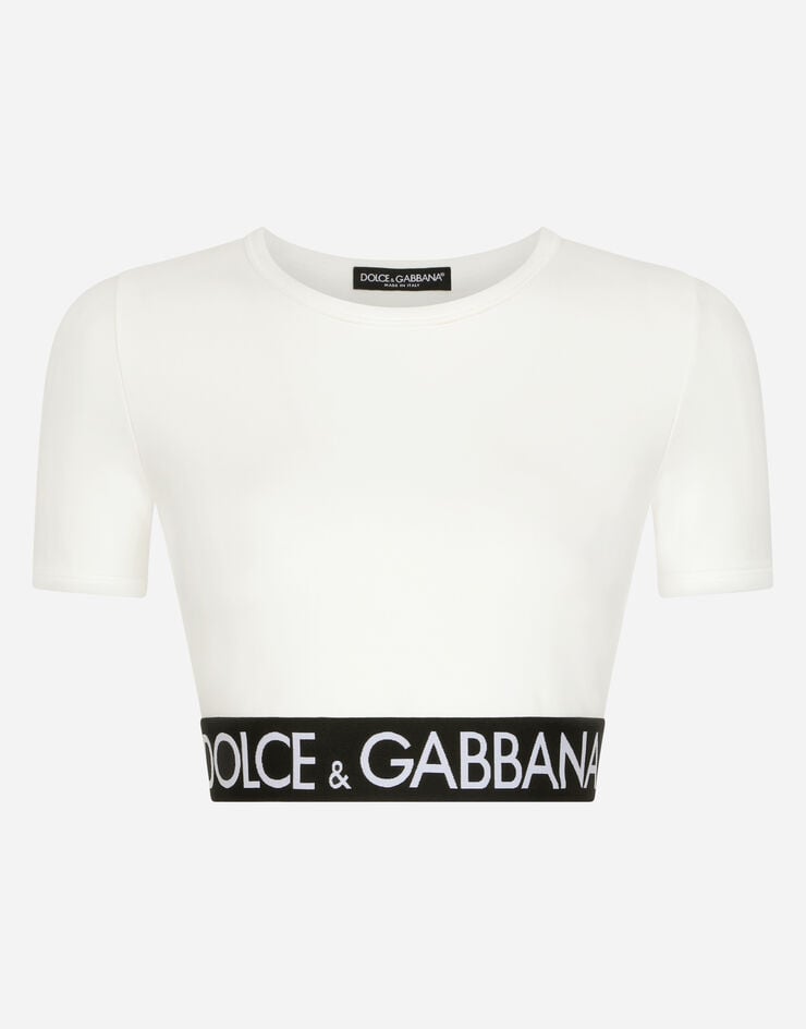 Dolce & Gabbana Short-sleeved jersey top with branded elastic White F8N50TFUGFJ