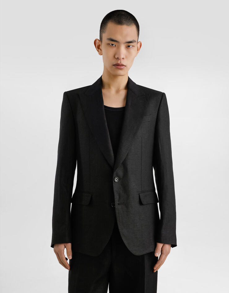 Dolce & Gabbana Single-breasted linen fabric jacket Black G2QS6TFU4MC
