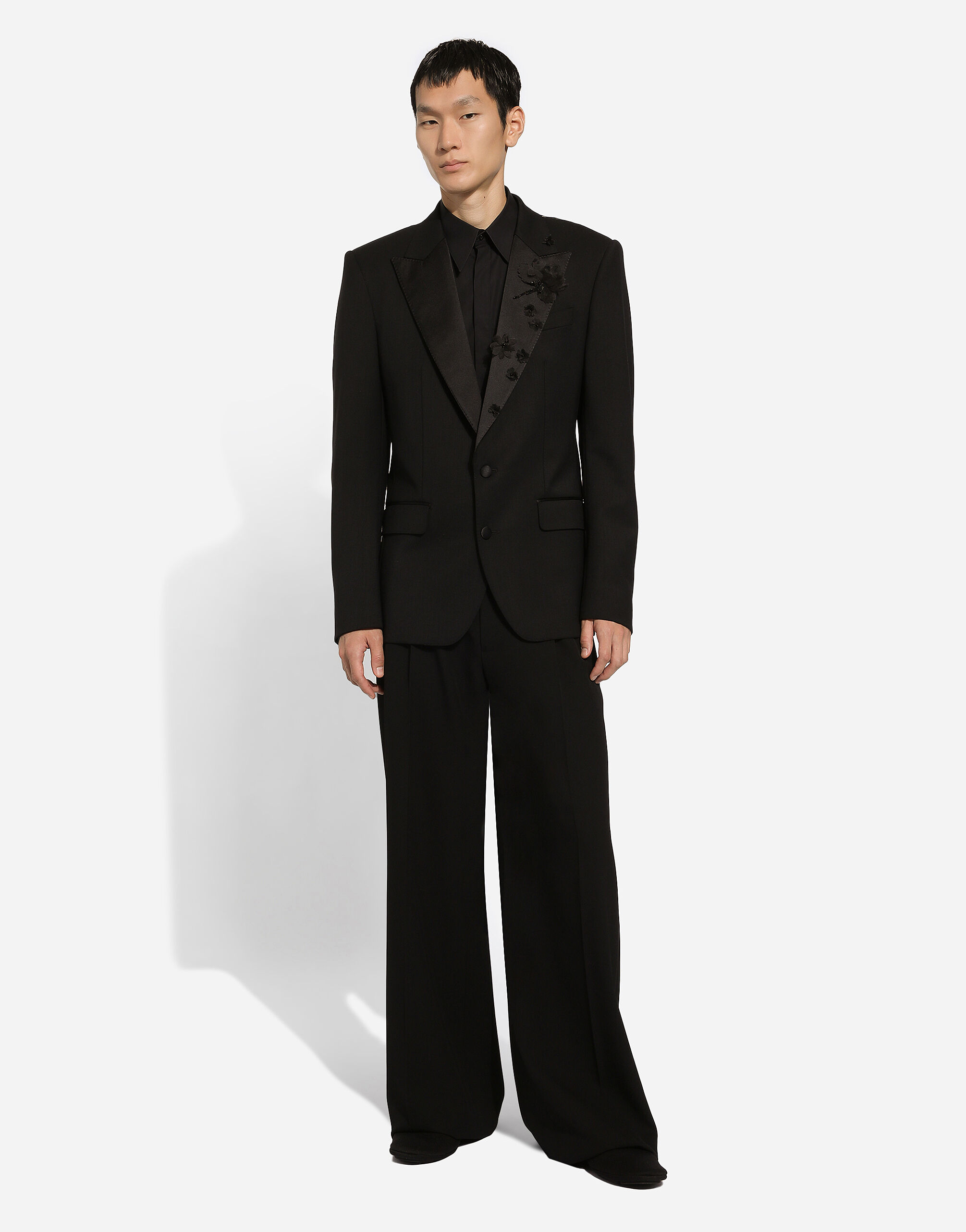 Embroidered single-breasted Sicilia-fit jacket in Black for Men