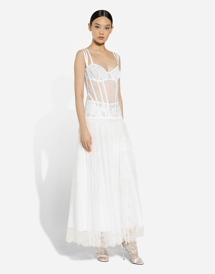 Dolce & Gabbana Long lace dress with corset detailing White F6JHBTILMAP