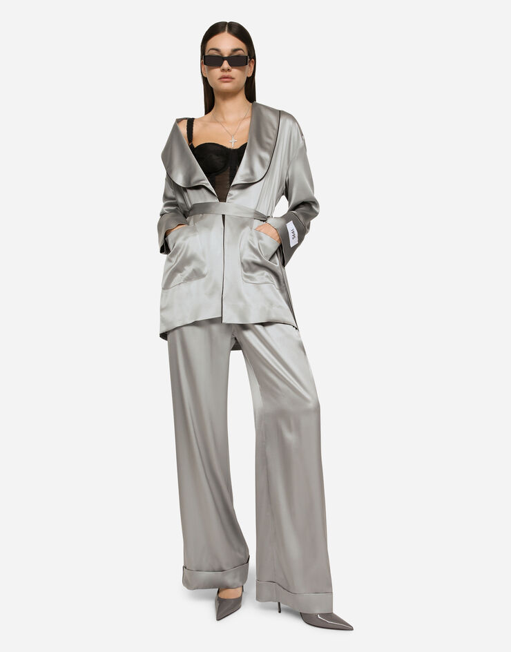 Dolce & Gabbana KIM DOLCE&GABBANA Camisa tipo pijama de raso con cinturón Gris F26U3TFUACD