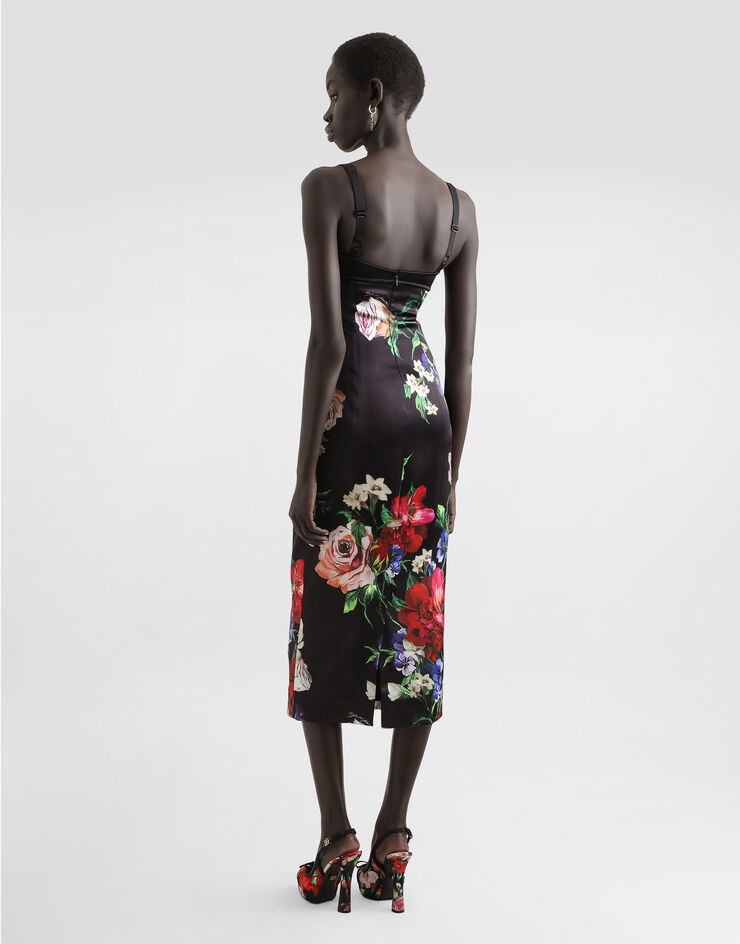 Dolce & Gabbana Vestido lencero con detalle sujetador de raso estampado a flores Imprima F6TTXTFSIB5