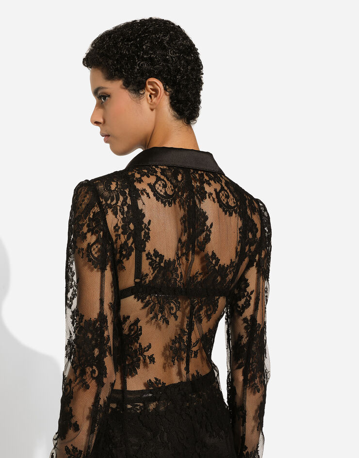 Dolce & Gabbana Floral lace jacket with satin details Black F27AJTHLMO7