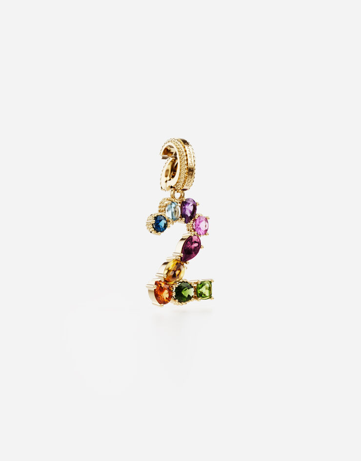 Dolce & Gabbana 숫자 2 모양의 고급 멀티컬러 젬스톤을 세팅한 18kt 옐로 골드 레인보 펜던트 옐로우 골드 WAPR1GWMIX2