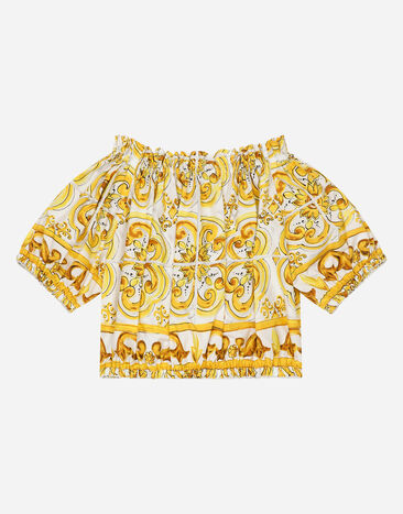 Dolce & Gabbana Bluse aus Popeline mit gelbem Majolika-Print Drucken L55S67G7EY3