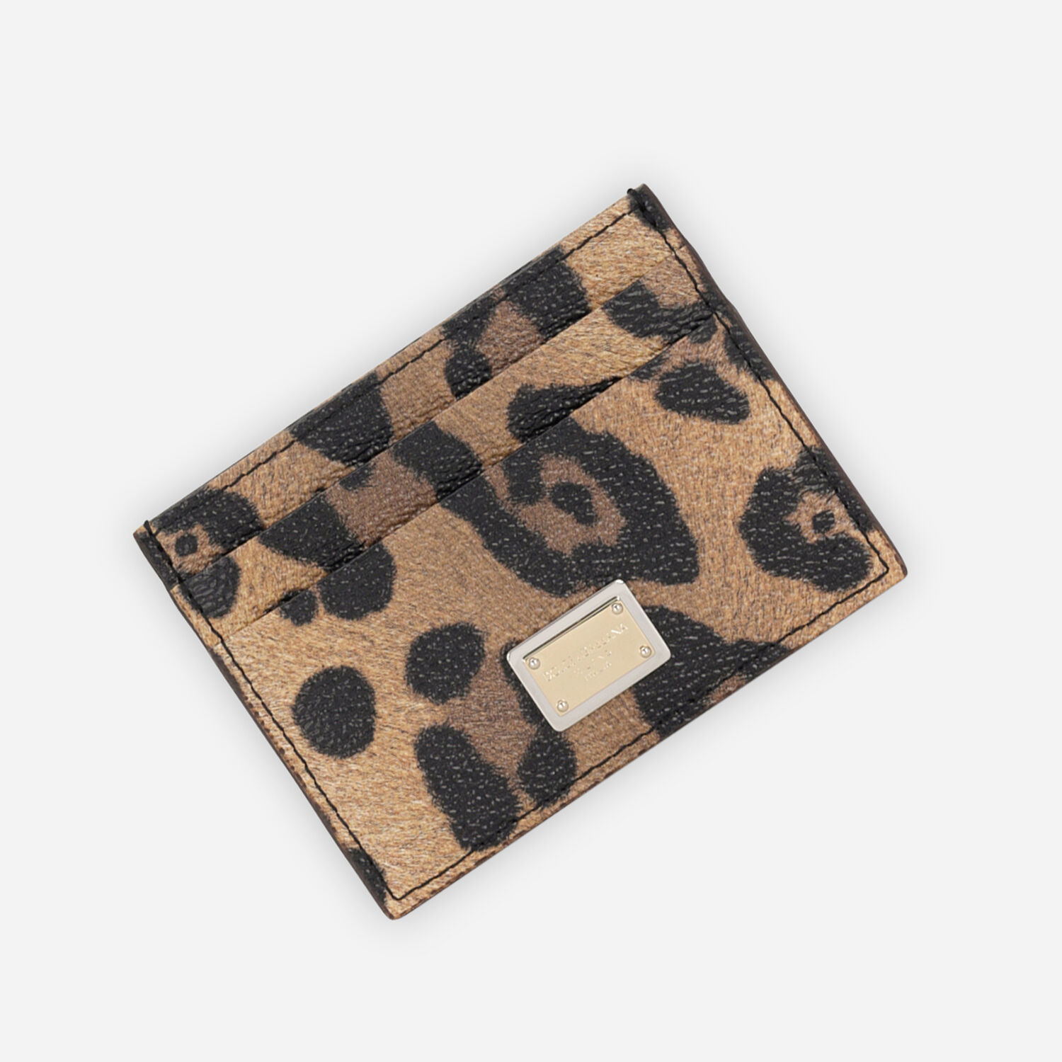 Leopard-print Crespo card holder with branded plate in Multicolor for
