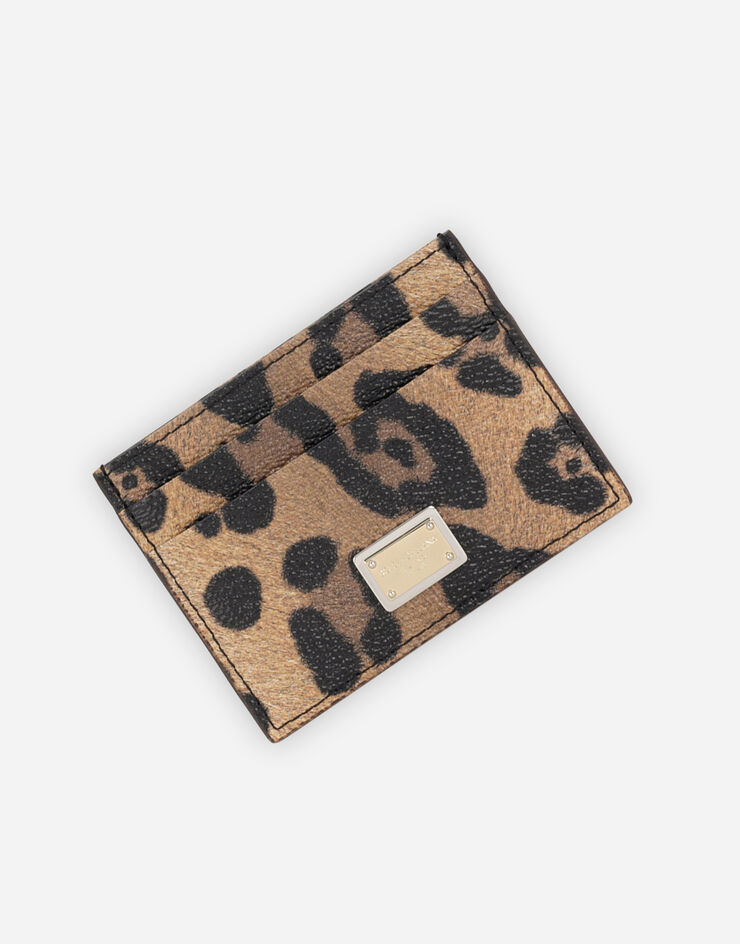 Dolce & Gabbana Porta carte di credito in crespo leo con targhetta logata Multicolore BI0330AW384